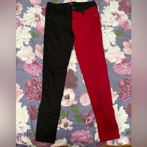 Black & Red Split Leg Skinny Jeans